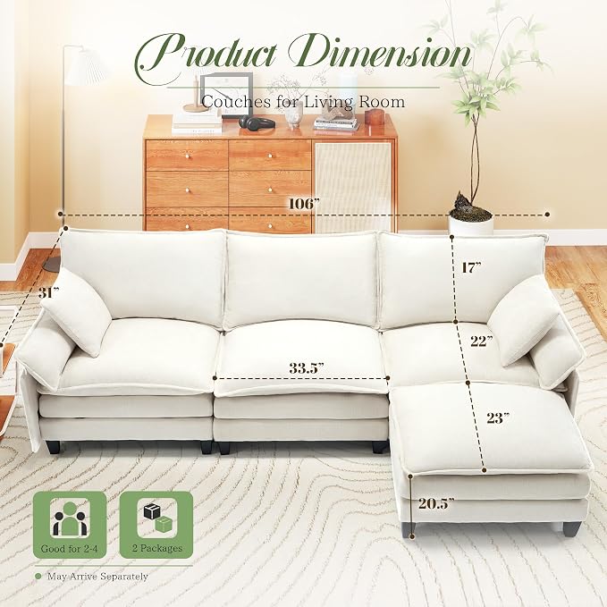 Cloud Couch, Deep Seat Couches for Living Room, Bedroom and Apartment, L Shaped - Image 2