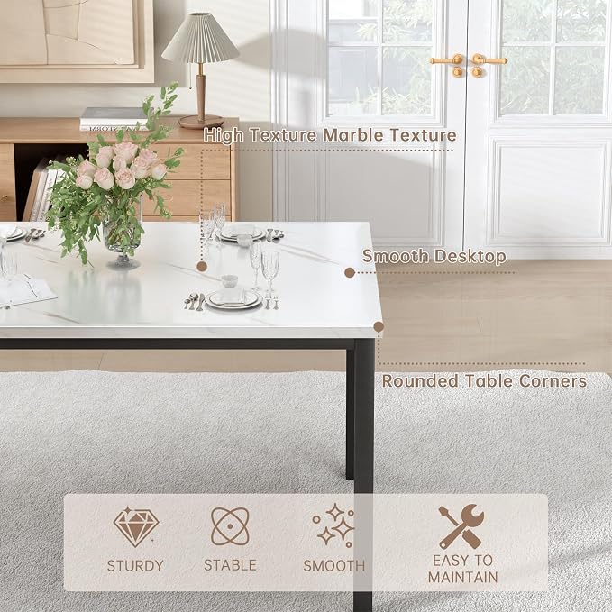 Recaceik Dining Table Set for 4, Modern 5 Piece Dining Table Set Faux Marble - Image 4