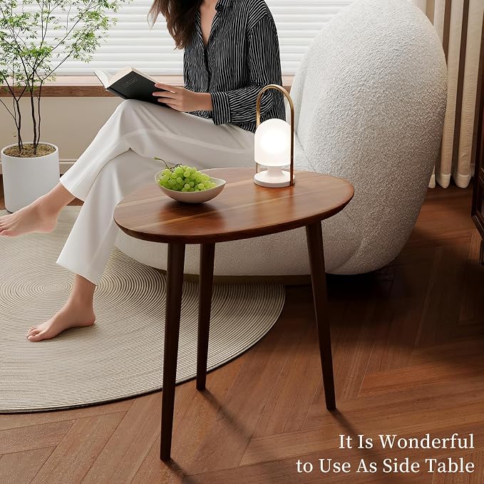 Small Oval Coffee Tables Set, Acacia Wood Nesting Tables（25.6"x17.7"+17.7"x13.4" - Image 6