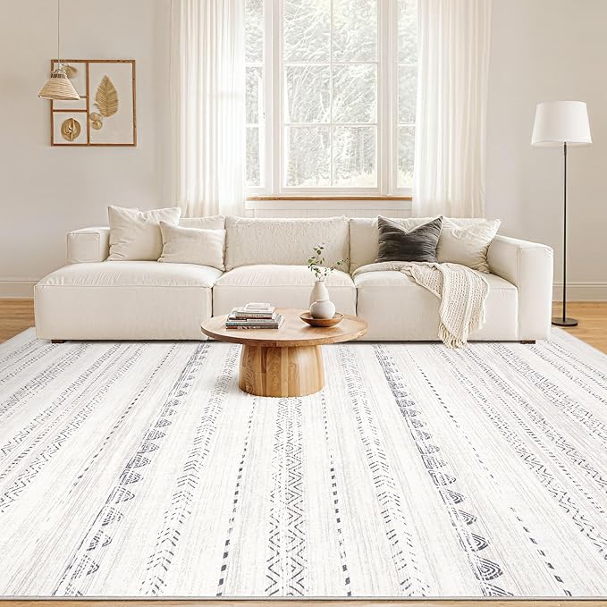 Nakagishi 10x13 Area Rugs Living Room: Washable Boho Large Neutral Soft - Image 4