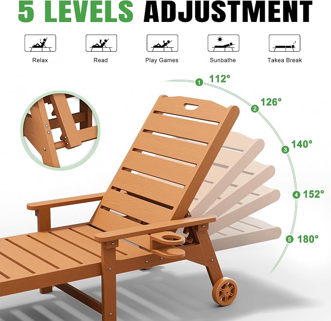 Outdoor Lounge Chair with 5-Position Adjustable, Outside Lounge Chair with Cup - Image 4