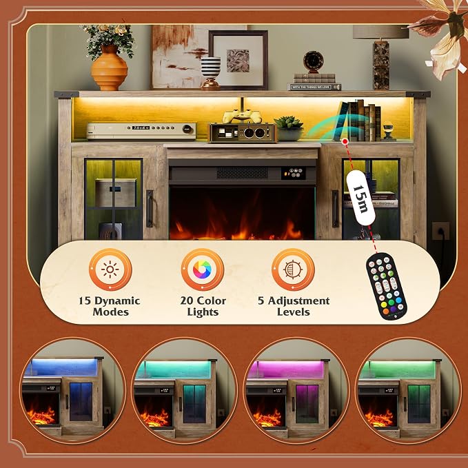 WLIVE 3-Sided Glass Electric Fireplace TV Stand - Image 7