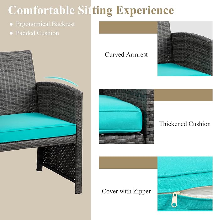 JAMFLY 4 Piece Outdoor Patio Furniture Set, Outdoor Wicker Rattan Chairs - Image 5