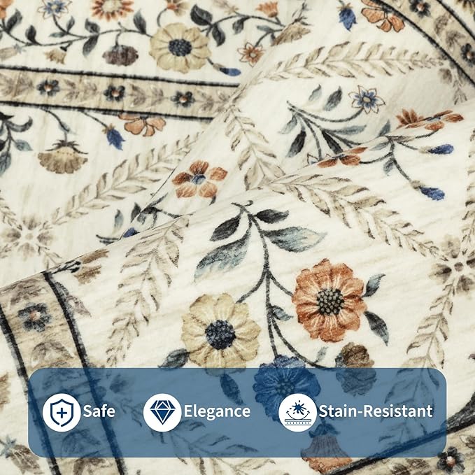 Runner Rug for Hallway Entryway 2.5x8 Farmhouse Floral Non-Slip Machine - Image 4