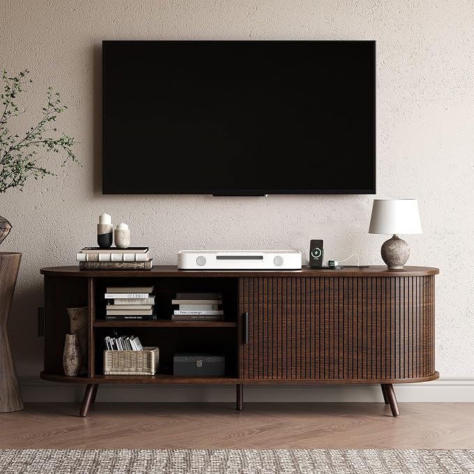 55 inch TV Stand with Power Outlet, Fluted Entertainment Center - Image 8