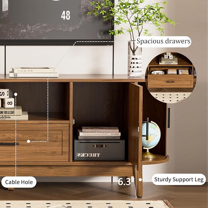 Mxtxmy 63" Fluted TV Stand for Tvs up to 70", Mid-Century Modern Entertainment - Image 3