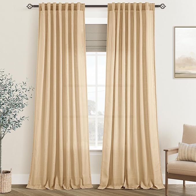 Tan Linen Curtains 90 inches Long by Jolilight