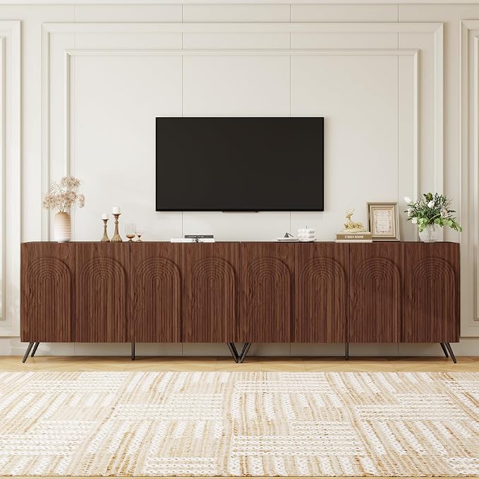 59" Walnut Arched Sideboard Buffet Cabinet - Image 5