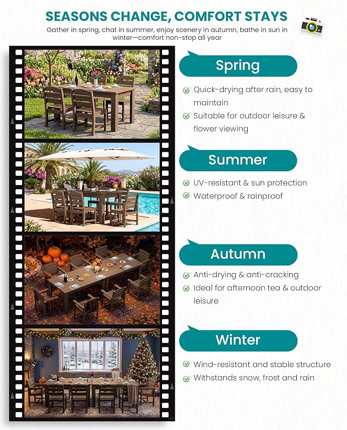 SERWALL Patio Dining Set with 15FT Double Side Umbrella, Outdoor Dining Sets - Image 8
