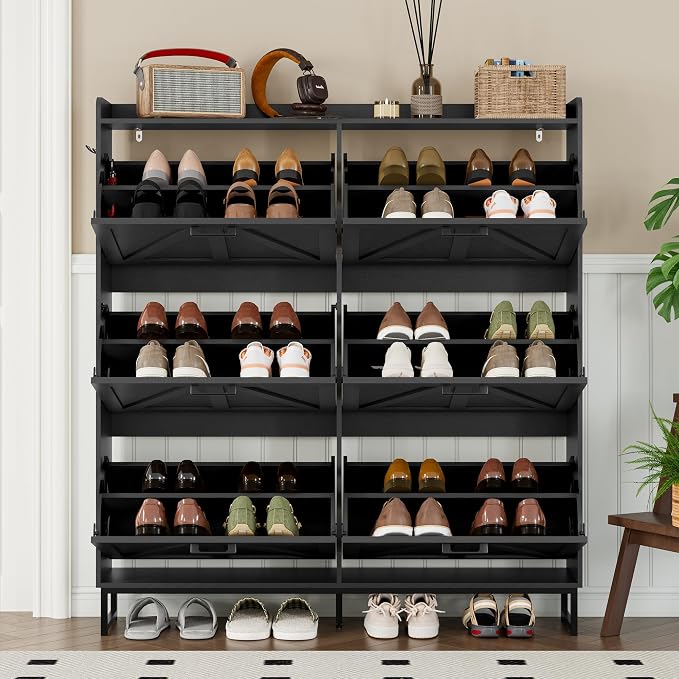 BORNOON Shoe Cabinet with 6 Flip Drawers Narrow Shoe Storage Cabinet Organizer - Image 7