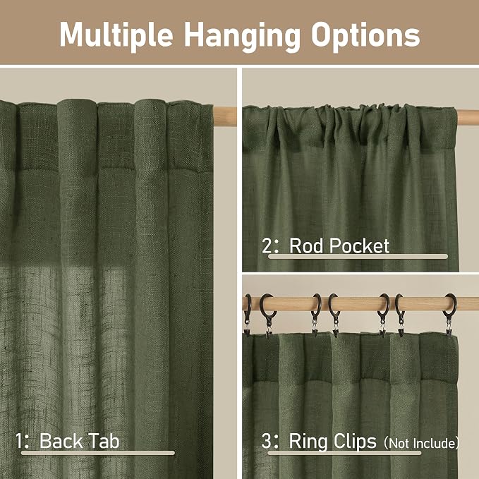 LAMIT Light Filtering Linen Curtains 72 inches Long - Image 2