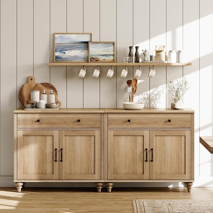 WAMAPT Buffet Cabinet with 4 Doors and 2 Drawers, Large Coffee Bar Table Wood by WAMPAT