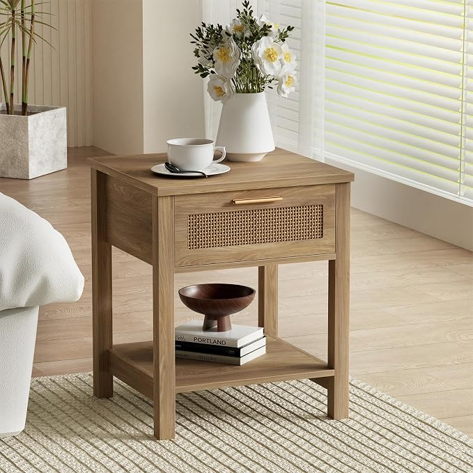 Rattan Nightstand Set of 2, Natural Style Night Stand - Image 3