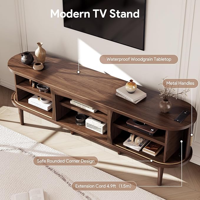 Decofy Mid Century TV Stand for TVs up to 80 Inches, Entertainment Center - Image 6