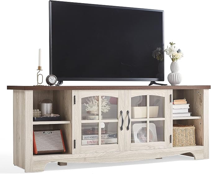 LINSY HOME Farmhouse TV Stand for 65 Inch TV, Wood Entertainment Center by LINSYHOME