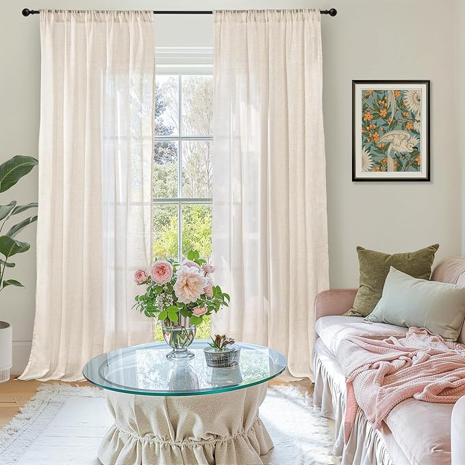 BGment 80 Inches Long Linen Semi Sheer Curtains - Image 2