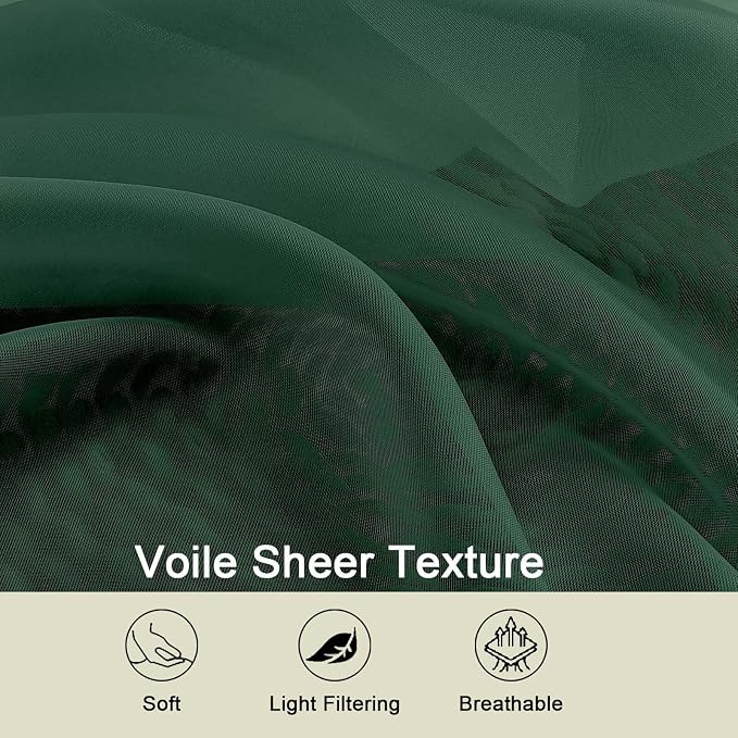 Hunter Green Sheer Curtains for Bedroom Living Room 96 Inches Long 2 Panels - Image 7