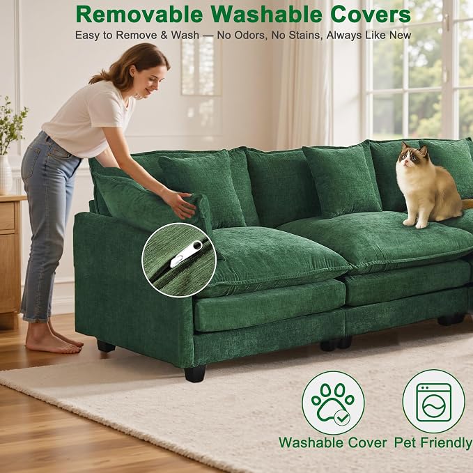 111.4" L-Shaped Cloud Chenille Sofa Sectional Couch - Image 7