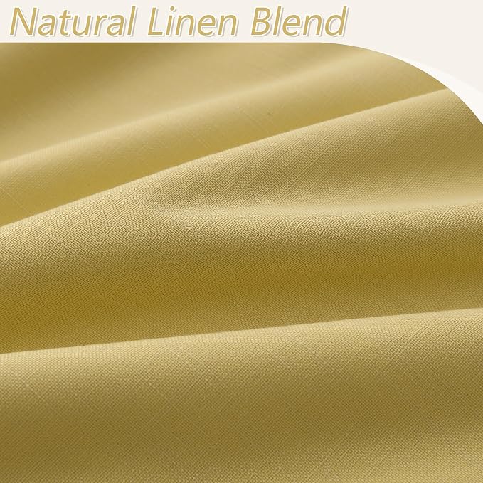 Guken Yellow 100% Blackout Linen Curtains 63 Inch Length 2 Panels Set - Image 4