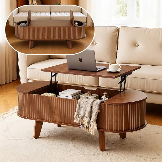 Fluted Oval Lift Top Coffee Table by Pruchant