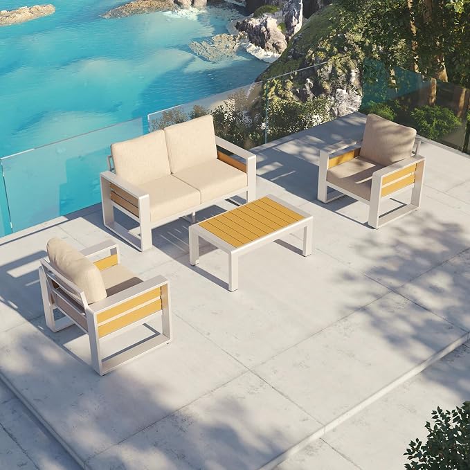 Aoxun Aluminum Patio Furniture Set, 4 Seats Luxury Metal Patio Conversation Sets - Image 8