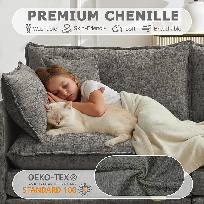 78" Modular Sectional Sofa, Cloud Couch Loveseat Sofa, Deep Seat Washable - Image 4