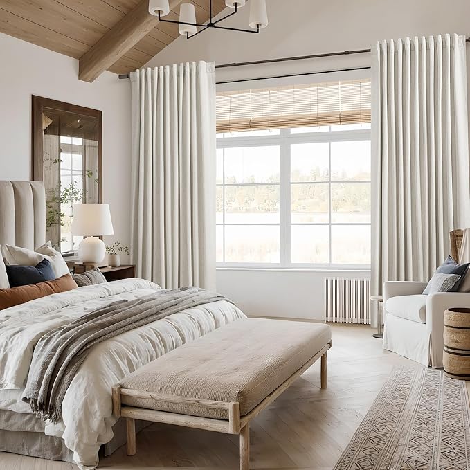 Cream 100% Blackout Linen Curtains 120 Inch Length 2 Panels Set - Image 8