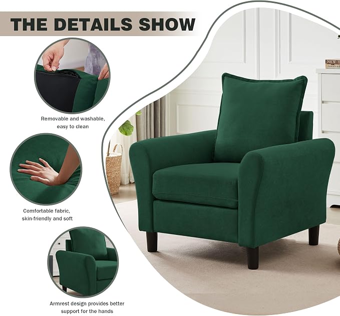 Mid-Century Accent Chairs Set of 2, Modern Linen Fabric Armchair - Image 5