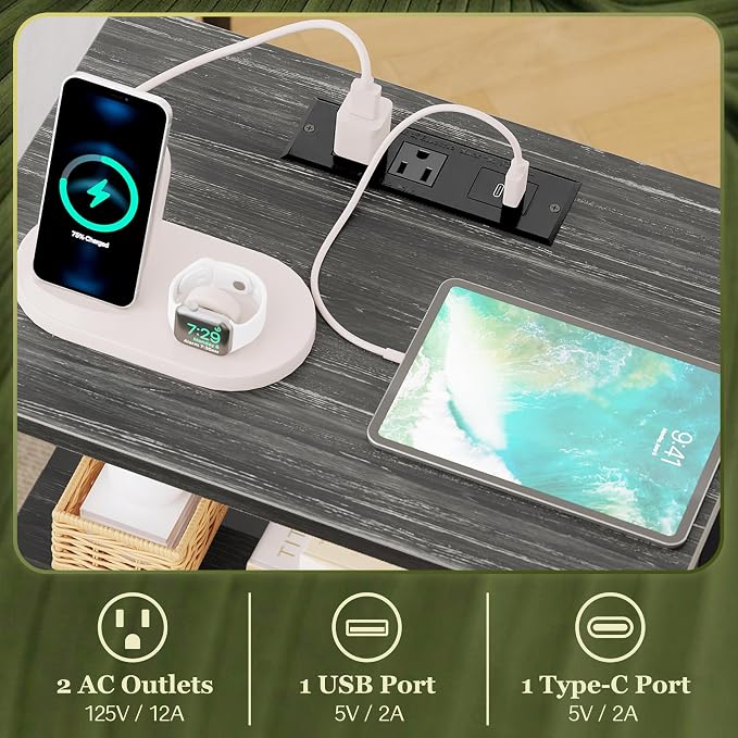 SUPERJARE Nightstand with Charging Station, Bed Side Table with Adjustable - Image 4