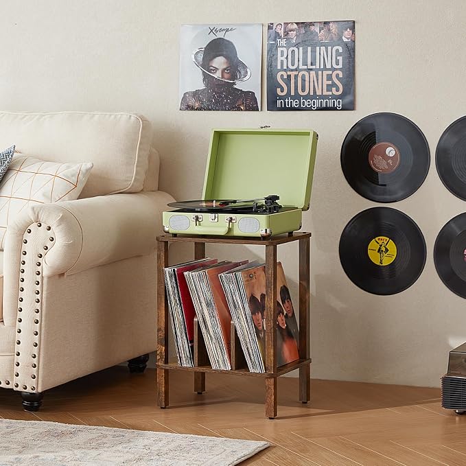 LELELINKY 2-Tier Bamboo Record Player Stand Set of 2 - Image 3