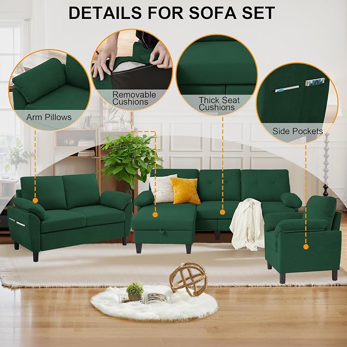 84" Convertible Sectional Sofa Set, 3 Seat L Shaped Couch - Image 4