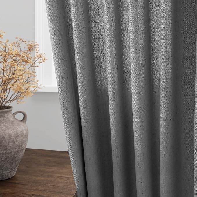 Nanspring Dark Gery Linen Curtains 63 Inches Length - Image 4