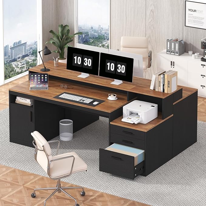 YOMILUVE Computer Desk with 3 Drawers & Storage Shelves, 65 Inch Home Office - Image 8