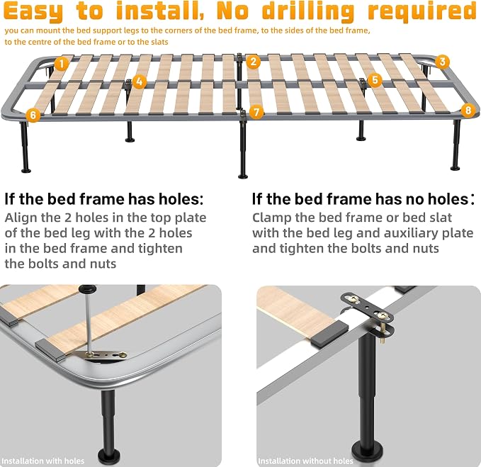 Wlrrcwdttc 2 Pcs Adjustable Height Bed Support Legs 5.9-10.5 inch, Bed Frame - Image 5