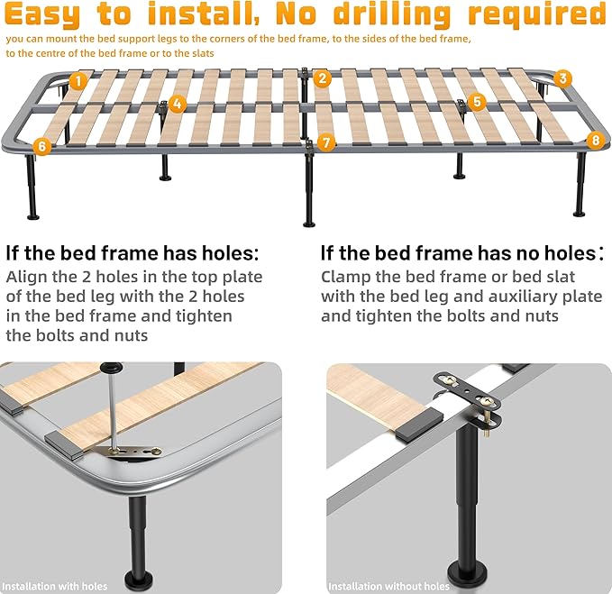 Wlrrcwdttc 2 Pcs Adjustable Height Bed Support Legs 10-17 inch, Bed Frame - Image 5