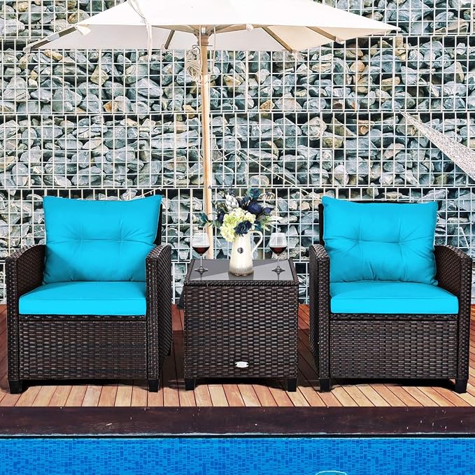 COSTWAY 3PCS Patio Furniture Set, PE Rattan Wicker Sofa w/Washable Cushion and - Image 4