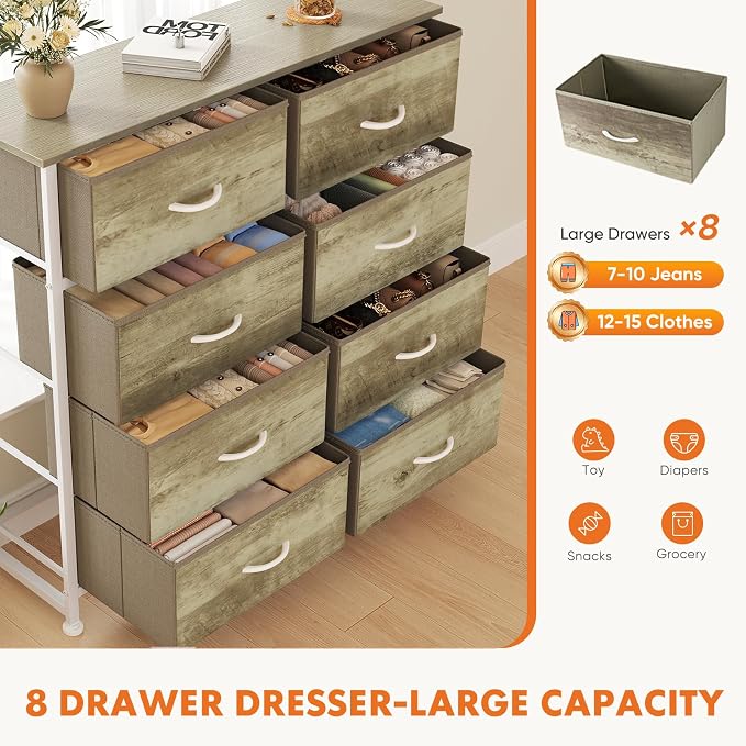 Sweetcrispy 8 Drawer Dresser for Bedroom Large Fabric Storage Tower Organizer - Image 6