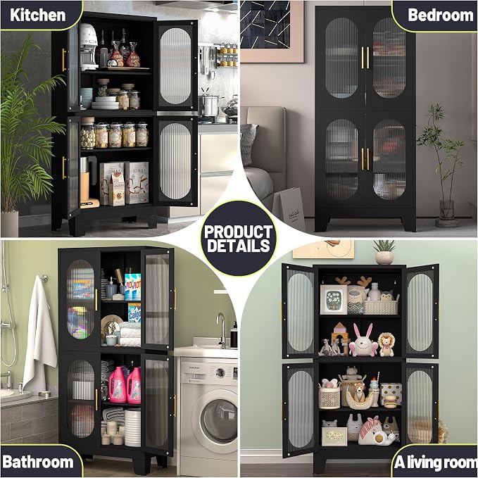 PAOFIN 61" Black Pantry Storage Cabinet, Kitchen Pantry Cabinet - Image 5