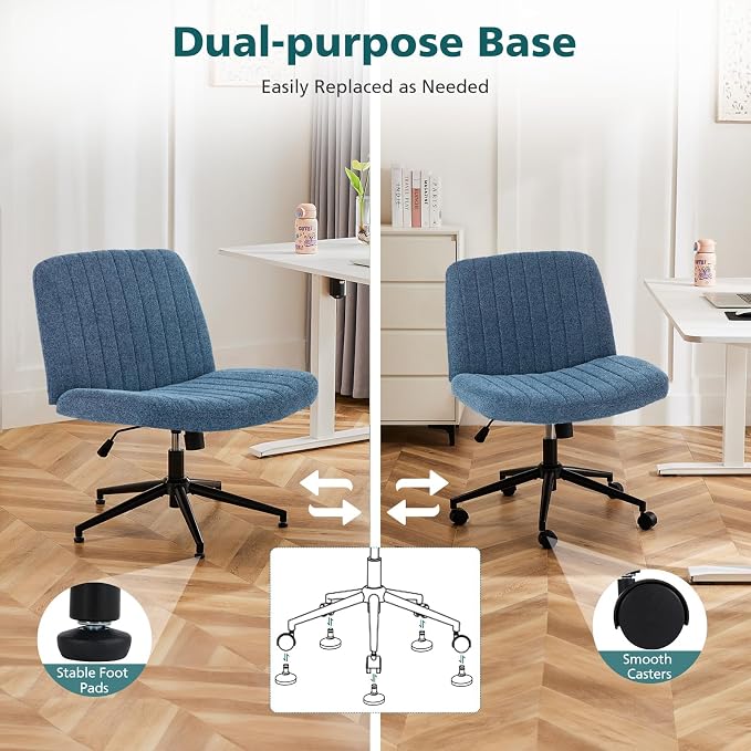 OLIXIS Criss Cross Chair with Wheels Wide Cross Legged Office Desk Vanity Chair - Image 7