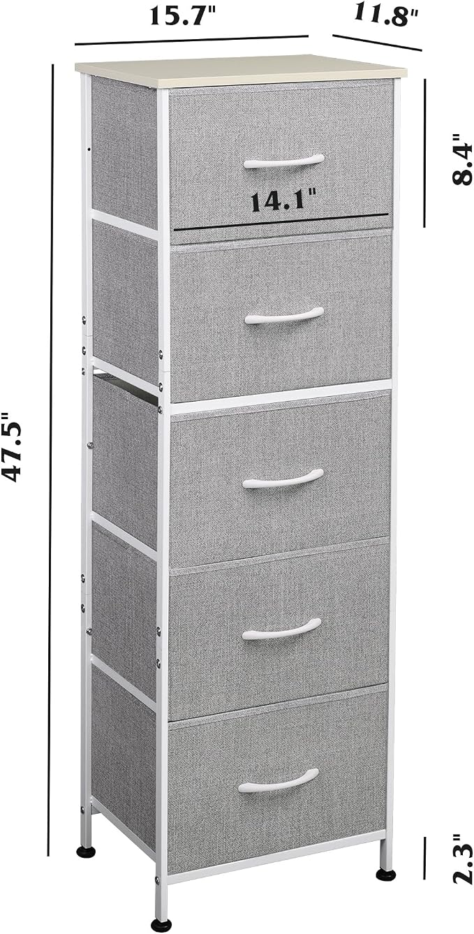 WLIVE Fabric Dresser, 5-Drawer Tall Dressers - Image 3
