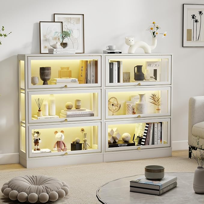 Display Cabinet with Acrylic Glass Doors, 3-Tiers Curio Cabinet with LED - Image 3