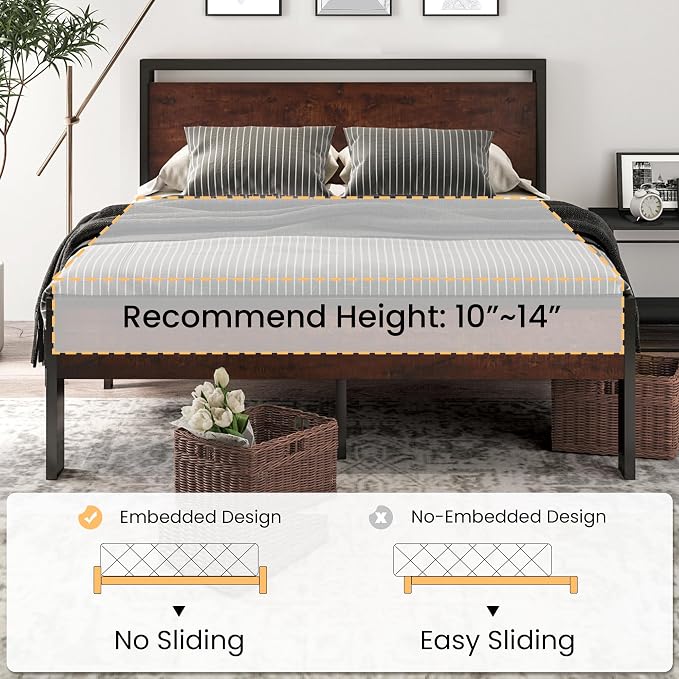 SHA CERLIN 14 Inch Queen Size Metal Platform Bed Frame - Image 7