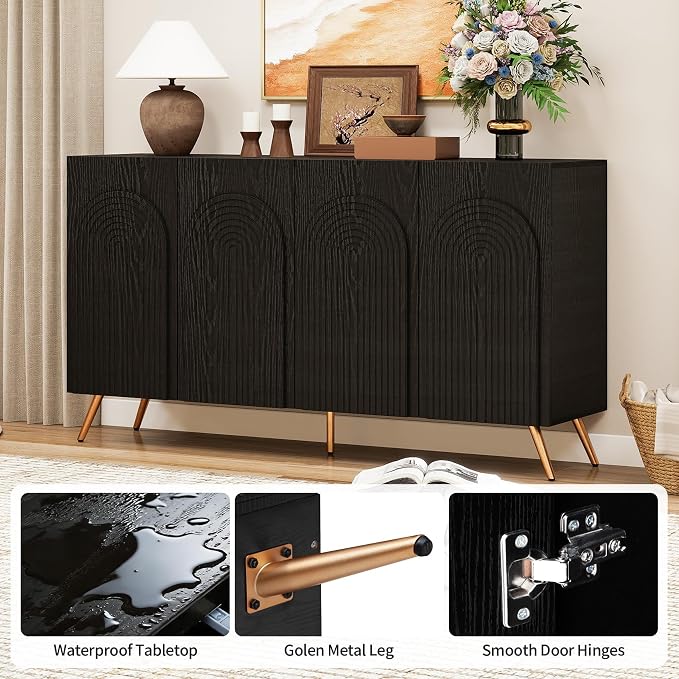 59" Black Arched Sideboard Buffet Cabinet - Image 6