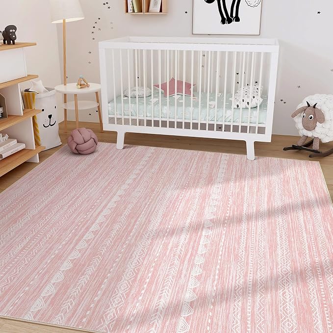 Nakagishi Pink Rugs for Bedroom Girls: 8x10 Washable Boho Large Neutral Cute - Image 5