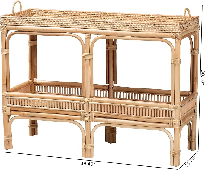 Bali & pari Lombok Modern Bohemian Natural Rattan 2-Tier Console Table - Image 3
