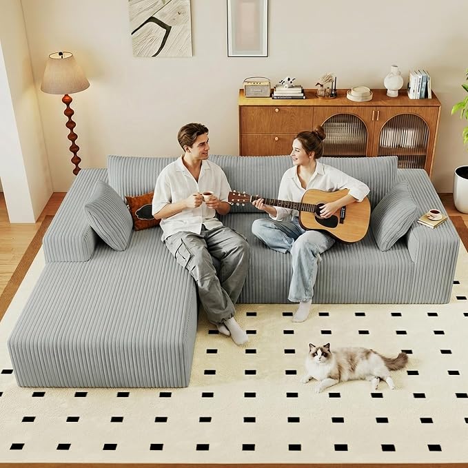 95" Cloud Sectional Couch with L-Shape Chaise, Modular Comfy Sofa Chaise Longue - Image 6