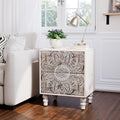 HOMPUS White Nightstand with 2 Drawers, Lotus Flower Carved Wood Bedside Table by HOMPUS