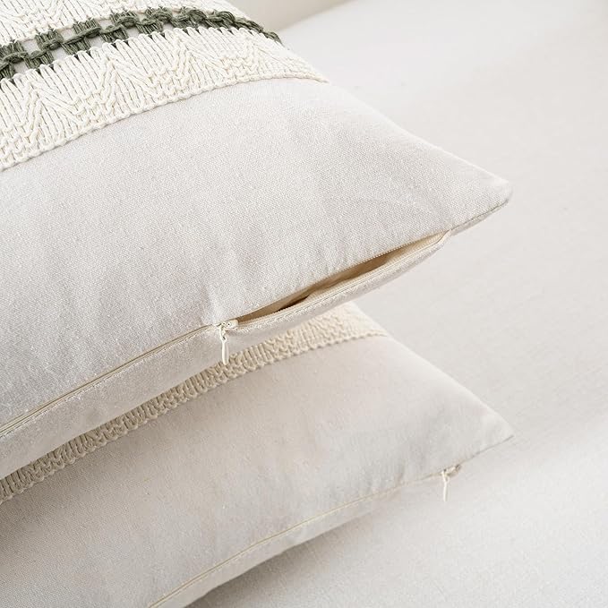 Fancy Homi Set of 1 Boho Olive Green Decorative Throw Pillow Cover 20x20 Inch - Image 3