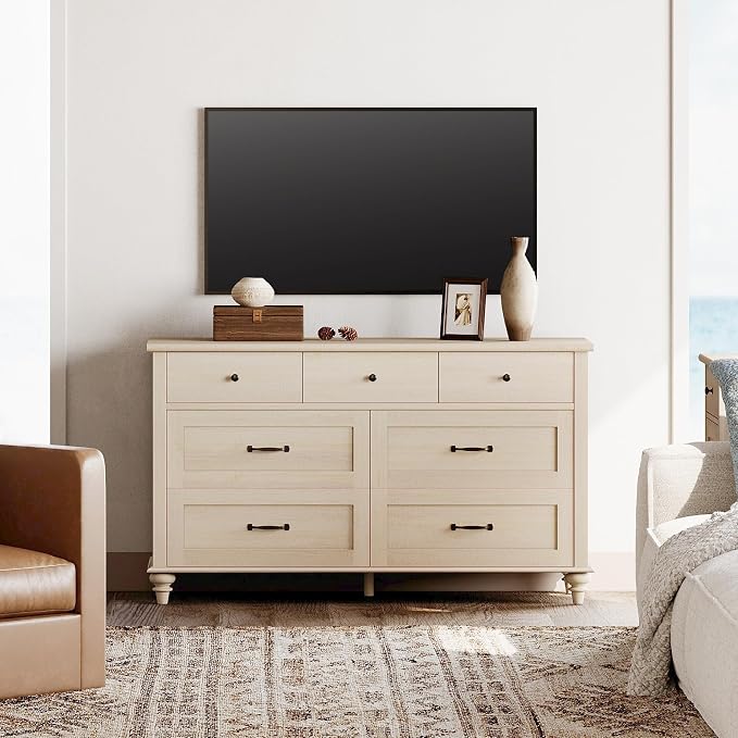 WAMPAT Beige 7 Drawers Dresser for Bedroom, Wide Chest of Drawers Kids Dresser - Image 4