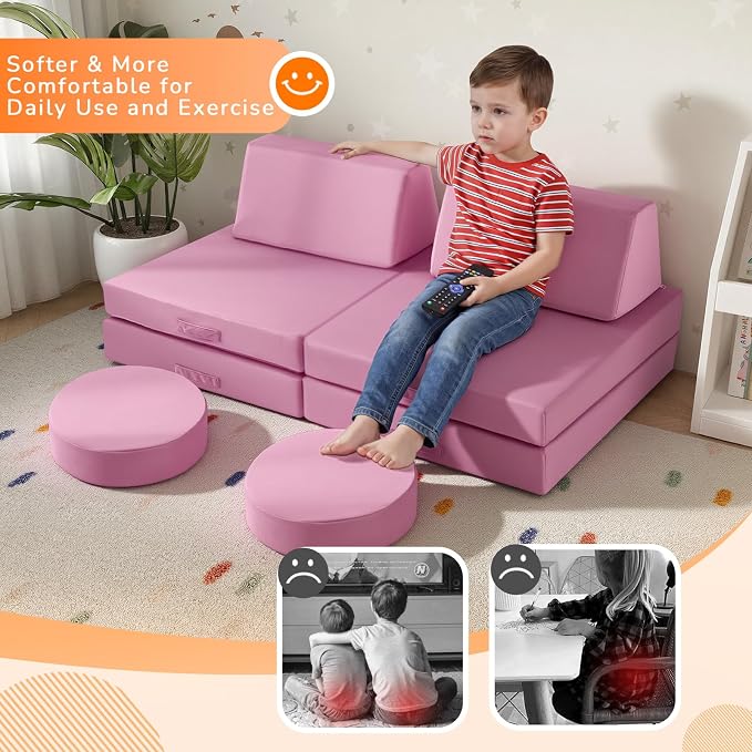 MeMoreCool Toddler Couch for Girls, 8-Piece Modular Kids Play Couch in Dusty - Image 6